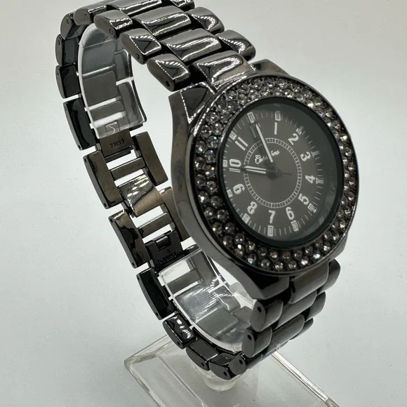 Men’s Curations Brand Black Chrome and Rhinestone Quartz Watch - Picture 4 of 8